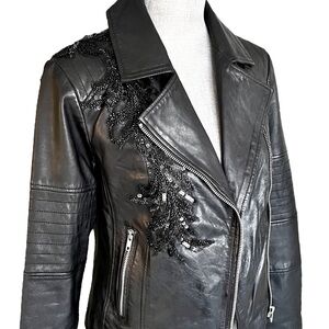 🔥BB Dakota Embroidered Genuine Leather Biker Black Jacket Great Conditions Small